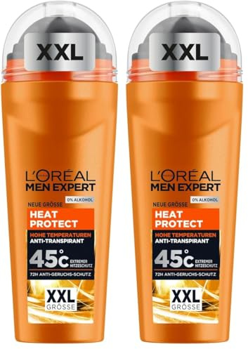 L'Oréal Men Expert XXL Deoroller für Männer, Deo Roll-On gegen Schweißgeruch, Schwitzen und Achselnässe, Herren Deodorant für hohe Temperaturen bis zu 45°C ohne Alkohol, Heat Protect, 1 x 100 ml