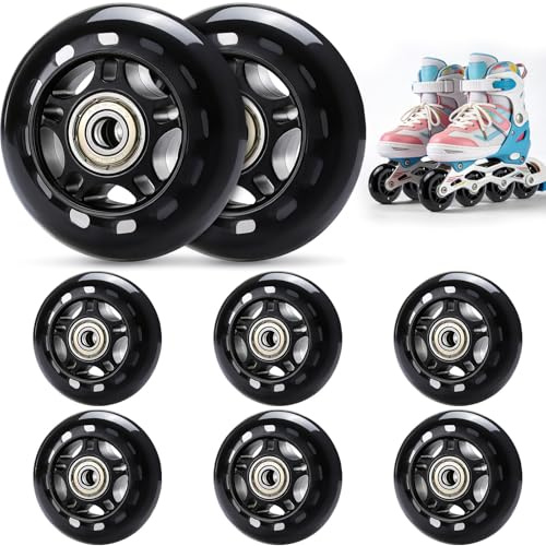 TOBWOLF 8er-Pack 64 mm 82A Ersatzräder für Indoor-Inline-Skates, Indoor-Skating-Räder mit ABEC-7-Lagern, Gepäckräder, Stützräder für Scooter – Schwarz