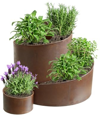 mucHome Kräuterspirale Kräuterschnecke Kräuterbeet aus Metall 58,5x43x41cm Rost Kräutertreppe