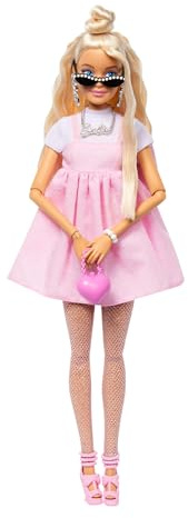 Barbie Deluxe Style Puppe im #3 Barbiecore Outfit | Blonde Modepuppe im rosa Pastellkleid mit Zubehör, ab 3 Jahren, HYV27
