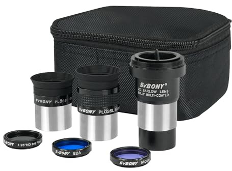 Svbony SV233 Okular Teleskop Set, 6 mm, 17 mm PLOSSL Okular, 2X Barlow Linse, Mond, ND4, 82A Farb Filter, mit Einer Tragbaren Tasche, Siebenteiliges Teleskop Zubehör für Astronomische Visuelle