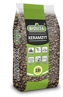 BirnePower Blähton Tongranulat Keramsit 8-16 mm Chemisch neutraler Pflanzton, Hydro & Bodenverbesserer Pflanzton Pflanzgranulat Mineral-Granulat Drainagematerial Sack 18L Hydro