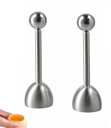2er-Set Edelstahl Eieröffner mit Kugel - Premium Eierköpfer für harte & weiche Eier Rostfreier Eiercracker mit Sollbruchstellen-Technik Zeitsparend für Frühstück, Küche & Restaurant (silber)