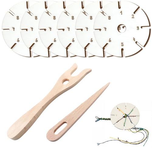 GZhaimai 8 Stk Strickgabel Knüpfstern, Strickwerkzeug Holz, Flechtset Armband, Wolle Strickgabel Knüpfstern Set für Diy Armbänder Bastelstern