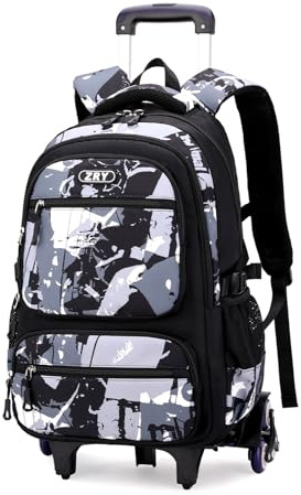 Amythe Schulrucksack Teenager, Abnehmbare Trolley Rucksack Schule mit 6 Räder für Jungen ab 10 Jahren, College-Schulranzen mit Rollen, Lässig Herren Daypack 16 Zoll, Schwarz