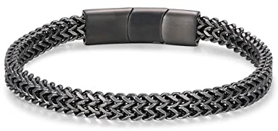 LUCKY2+7 Armband Herren-Edelstahl Magnetschnalle Verlängerungsschnalle Schwarz Silber