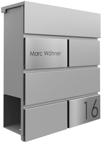 Briefkasten Manufaktur Design Briefkasten Kant Edition mit Zeitungsfach - Elegance 3 individuell mit Ihrem Namen & Hausnummer (RAL 9007 graualuminium)