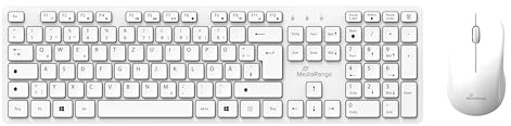 MediaRange Tastatur-Maus-Set Funk QWERTZ (DE/AT), Vollformat Weiß | Tastatur mit Ziffernblock | 3 Tasten | 1.200 dpi | gemeinsamer Empfänger