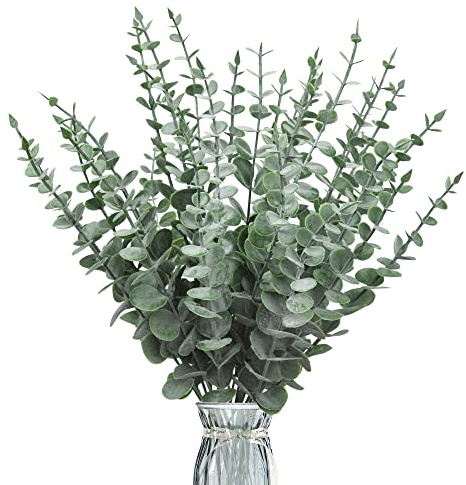 ROLLWAY 30 Stück Künstliche Eukalyptusblätter Deko Eukalyptus Zweige Kunstpflanzen Eukalyptusstiel Silberdollar Gefälschte Pflanze für Blumenarrangement Tischdeko Hochzeit