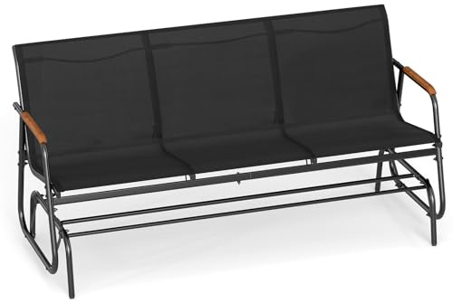 COSTWAY Gartenbank, 3-Sitzer Schaukelbank mit sanfter Gleitbewegung und atmungsaktivem Stoffsitz, Sitzbank bis 450 kg belastbar, Terrassenbank für Garten, Balkon, Terrasse (Schwarz)