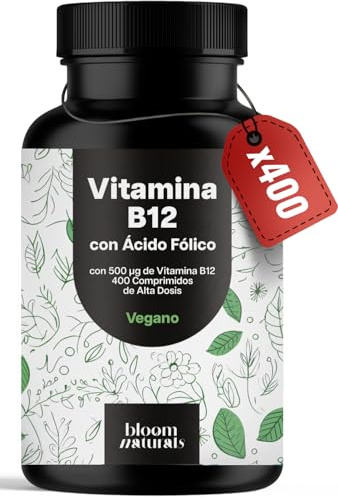 Vitamin B12 hochdosiert - 400 Tabletten mit 500µg Vit B12 + 200µg Folsäure - zertifiziert Laborgeprüft - Vegan & Produziert in Deutschland - Verpackung kann variieren