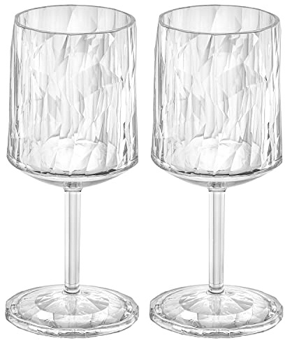 Koziol Superglas Club No. 9, 2 Stück, 200 ml, Weinglas mit Stiel aus kristallklarem Kunststoff, luxuriös, unzerbrechlich, wiederverwendbar, Party, Camping, 2er Set