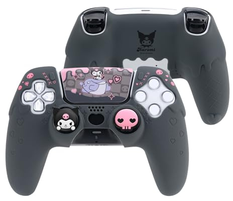 Kuitmor Silikon-Abdeckungsset für PS5-Controller, rutschfeste, weiche Schutzhülle für den kabellosen PlayStation 5-Controller mit 2 Daumengriffkappen und 1 Aufkleber (Schwarz)