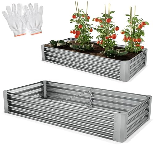Onbest Metall Hochbeet XXL 180x90x30 cm – Gemüsebeet aus Stahl | Hochbeete-Kit für Kräuter, Gemüse und Pflanzen – pflegeleichtes Beet für Garten, Terrasse und Balkon, Farbe Silber