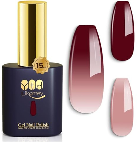 YTD Likomey UV Nagellack Farbwechsel Thermo Farbgel,15ml Nude Pink Weinrot Gel Chamäleon Nagelgel UV/LED Color Change Gellack,WB08