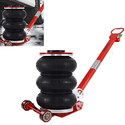 Aufun 3T Pneumatischer Wagenheber,6600Lbs Luftheber Wagenheberheber Pneumatischer, Wagenheber zum Reparatur, Air Jack bis zu 40 cm tragbar, Hebebühne Druck Luft, Rot