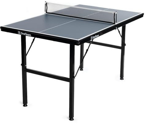 OneTeam Tischtennisplatte für Indoor-Spiele mit Gitternetz und klappbaren Platten mit 2 Ball- und Palettenablagefächern Transportrollen mit Feststellfunktion