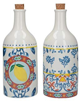 KitchenCraft World of Flavours Essig- und Ölflaschen-Set, Keramik, mit Korkenverschluss, Mehrfarbig, 500 ml Kapazität