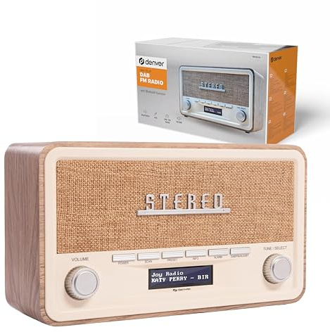 Denver Retro DAB-18 Digitalradio | DAB Plus Radio mit Bluetooth & FM | 2x20W Stereo-Lautsprecher | Kleines Radio mit Netzstecker | Küchenradio DAB mit gutem Klang | LCD-Display & Weckfunktion