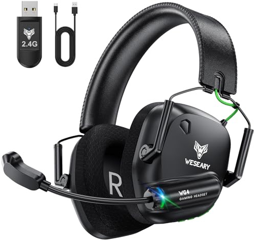 WESEARY WG4 Gaming Headset Wireless, 2,4G Wireless Gaming Headset mit Mikrofon für PS5, PS4, PC, Switch, Mac, Faltbarer Surround Sound Bluetooth Kopfhörer, Über 45 Stunden Akkulaufzeit