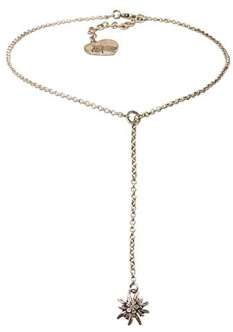 Alpenflüstern Trachten-Y-Halskette Edelweiss - Damen-Trachtenschmuck Dirndlkette antik-Silber-Farben DHK232