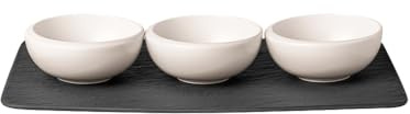 Villeroy & Boch - NewMoon Dipschale Set 4-teilig Weiß und Schwarz | Spülmaschinenfest, Mikrowellensicher, Dipschälchen, Servierteller, Geschirr Set Sushi, Snacks oder Tapas, Premium Porzellan