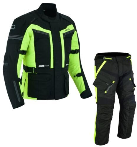 BOSmoto 2-teiler Motorradkombi Cordura Textilien Motorradjacke + Motorradhose Neon (L), Schwarz