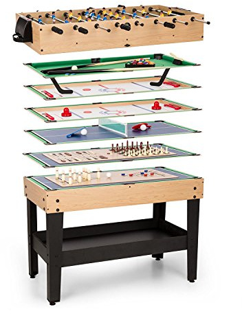 Oneconcept Game-Star - Spieletisch, Multifunktionstisch, Billardtisch, höhenverstellbare Tischfüße, Maße: ca. 105 x 71 x 58 cm (BxHxT), Tischkicker inkl. 15 Verschiedene Spiele, schwarz