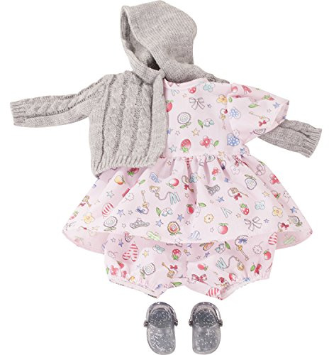 Götz 3402922 Kombi Villa Kunterbunt für Babypuppen Gr. S 30-33 cm 4-TLG | Puppenkleidung für Puppen, mit Sommeranzug, Strickjacke und Dollocs, luftiges Sommeroutfit, waschbar, für Kinder ab 3 Jahren