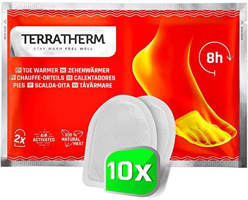 TerraTherm Fußwärmer Pads luftaktiviert - 8h warme Füße - 5, 10 oder 30 Paar - 100% natürliche Wärme - Wärmepads Füße - 10 Paar