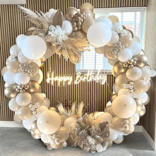 Ballon Girlande Beige, Luftballon Girlande mit Ballonbogen Sandweiß, Luftballons Beige Metallic Gold Ballongirlande für Hochzeit Deko Geburtstag Mädchen Frauen Boho Verlobung