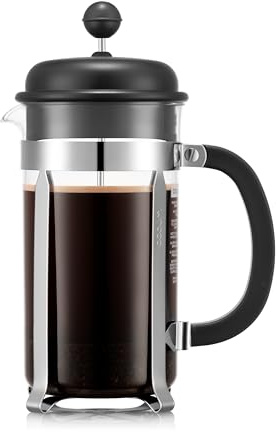 Bodum Caffettiera French Press Schwarz – 1L / 8 Tassen Kaffeebereiter – Hitzebeständiges Glas – Edelstahlfilter – BPA-frei & spülmaschinenfest – Hergestellt in Portugal