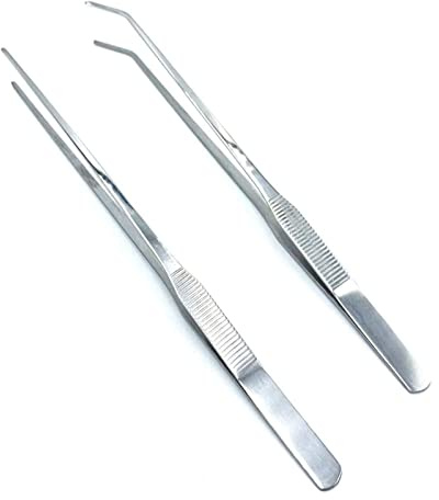 Wzong 2 STK Aquarien Pinzette Extra lang Rostfreier Stahl Gerade und gebogen Pinzette Lange Fütterungszange zum Aquascape Tools für Aquarienanlagen- 10.6"(27cm) Silber
