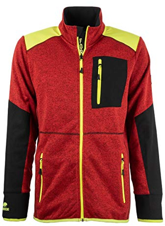 FORSBERG Strickjacke Forst Strickfleece mit Softshell Verstärkung rot neongelb gut sichtbar bequem robust hochwertig, Farbe:rot/gelb, Größe:XL