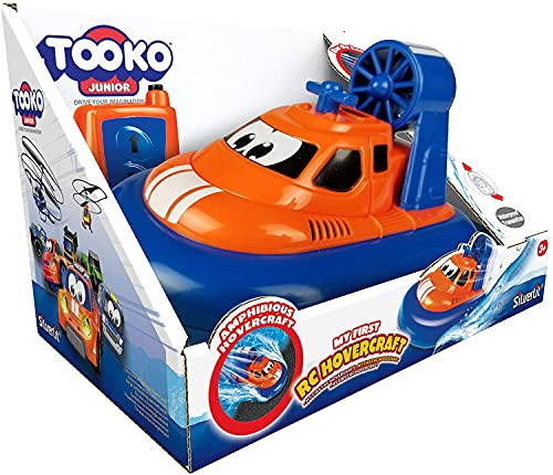 Tooko JUNIOR Ferngesteuertes Boot Rollt Auf Dem Boden Und Schwimmt Im Bad - Reichweite von 5 Metern - Boden/ Wasser - Batterien Nicht Enthalten - Spielzeug für Kinder ab 3 Jahren - Blau/ Orange