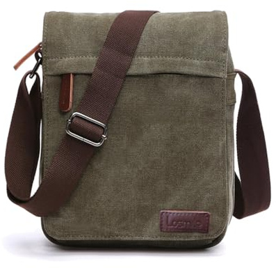 LOSMILE Herren Umhängetaschen, Leinwand Schultertaschen, Laptoptasche,Schulranzen, für Schule und Arbeits,für Männer und Frauen. (M-grün)