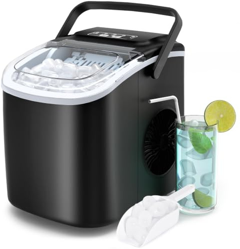 Eiswürfelmaschine Klein PALINTH, 2 Größen von Bullet Ice Cube Maker, Selbstreinigende Eiswürfelmaschine Crushed Ice mit tragbarem Griff, 9 Eiswürfel in 6 Minuten Eiswürfelbereiter