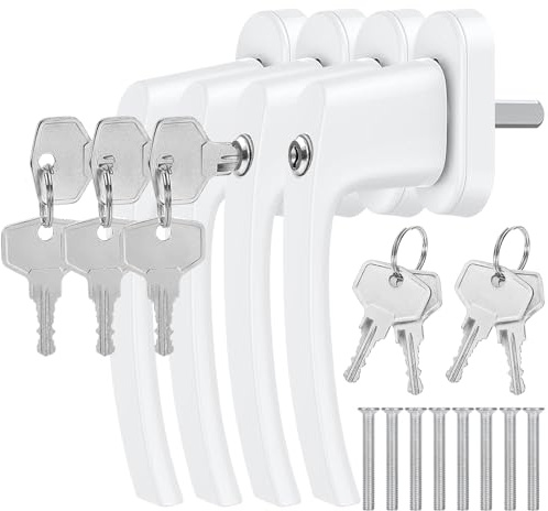 GLOSKIN 4-Teilige Fenstergriffe Abschliessbar, Griffe für Abschließbare Fenstergriffe, Fensterschloss Mit 2 Schlüsseln Pro Schloss, Balkontürschlösser, Kindersicherung