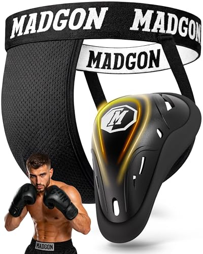 MADGON Coquilla Boxeo – Protección Doble Reforzada para MMA y Kick Boxing – Suspendorio Profesional