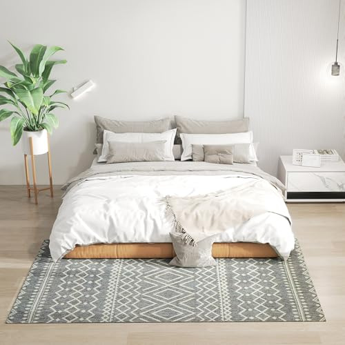 HOMCOM Teppich Flachgewebe Anti-Rutsch mit Boho-Design 200 x 140 cm Grau