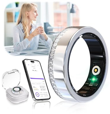 XSWCCJJ 10. Gen Diamant Smart Ring und Kabelloses Ladeetui【Branchennummer 1 – 0 Messfehler】 2025 Fitness Tracker zur Schlafüberwachung, Tragbarer SpO2-Smartring für Android und iOS, Silver 10#
