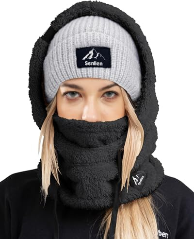 Senllen Sturmhaube Kapuze für Damen/Herren Plüsch Schalmütze Winddichte Kapuzenschal Winter Wolle Balaclava Skimaske über Skihelm für Skifahren, Radfahren, Motorradfahren