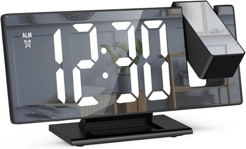 Criacr Projektionswecker, Digitaler Wecker mit Projektion 180 °, LED Spiegel-Wecker mit Große Display, Temperaturanzeige, Wecker Digital mit Snooze, Datum, 3 Helligkeit, für Schlafzimmer Büro