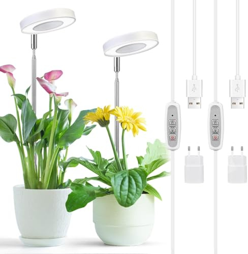Cieex Pflanzenlampe LED Vollspektrum für Zimmerpflanzen, 2 Stück | Höhenverstellbare Pflanzenlicht, 4 Helli Helligkeits Grow Light, Pflanzenleuchte mit-Auto-Timer, USB Adapter