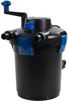 AquaForte GPF-1500 (9 Watt) Druckfilter, Leistung 9 Watt, Spannung 230V, Frequenz 50Hz, Einlass/Auslass 19/25/33mm, Empfohlene Durchflussmenge 4.000 l/h, Geeignet für Zierteiche bis 3.000 Liter