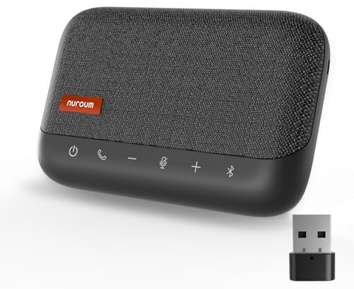Nuroum A15 Bluetooth Konferenzlautsprecher mit 4 Mikrofonen, 3m 360° Spracherkennung, Rauschunterdrückung, Anschluss per Bluetooth/Dongle/USB-A/C, Kompatibel mit Teams/Zoom für Büro/Home-Office, grau