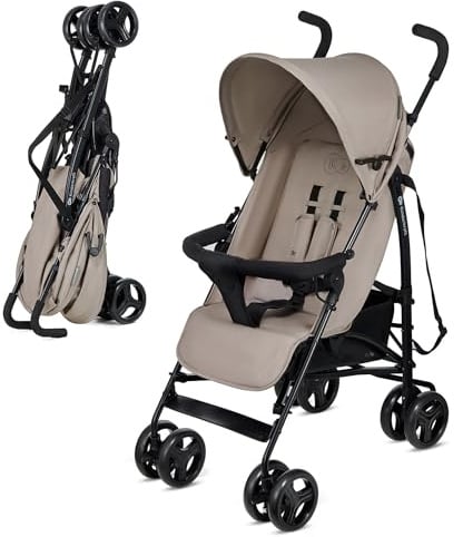 Kinderkraft TIK Kinderwagen, Liegebuggy, Sportwagen, Leicht - 6,5kg, Drehbare Vorderräder, Verstellbarer Griff, Stufenlose Einstellung der Rückenlehne, Schnelles Zusammenklappen, bis zu 17kg, Beige