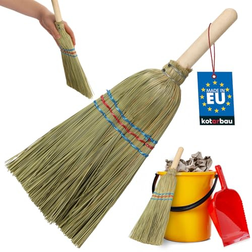 KOTARBAU® Mini Reisstrohbesen 17 cm mit Holzstiel 12 cm Handfeger für kleine Flächen