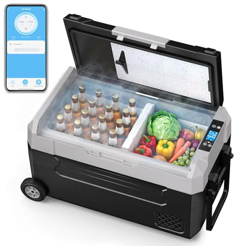 KROAK 35L Kompressor-Kühlbox mit Bluetooth-App, Dual-Zone (-20°C bis +20°C), elektrisch für 12V/24V/230V – mit Rollen, Trennwand & Schneidebrett – ideal für Camping, Auto, LKW, Wohnmobil