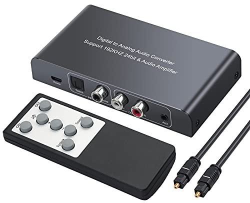Neoteck 192kHz DAC Konverter mit Fernbedienung Digital Koaxial Toslink zu Analog Stereo L/R RCA 3.5mm Audio Adapter Unterstützung Lautstärkeregler/Mute/Power ON oder Off durch IR Fernbedienung